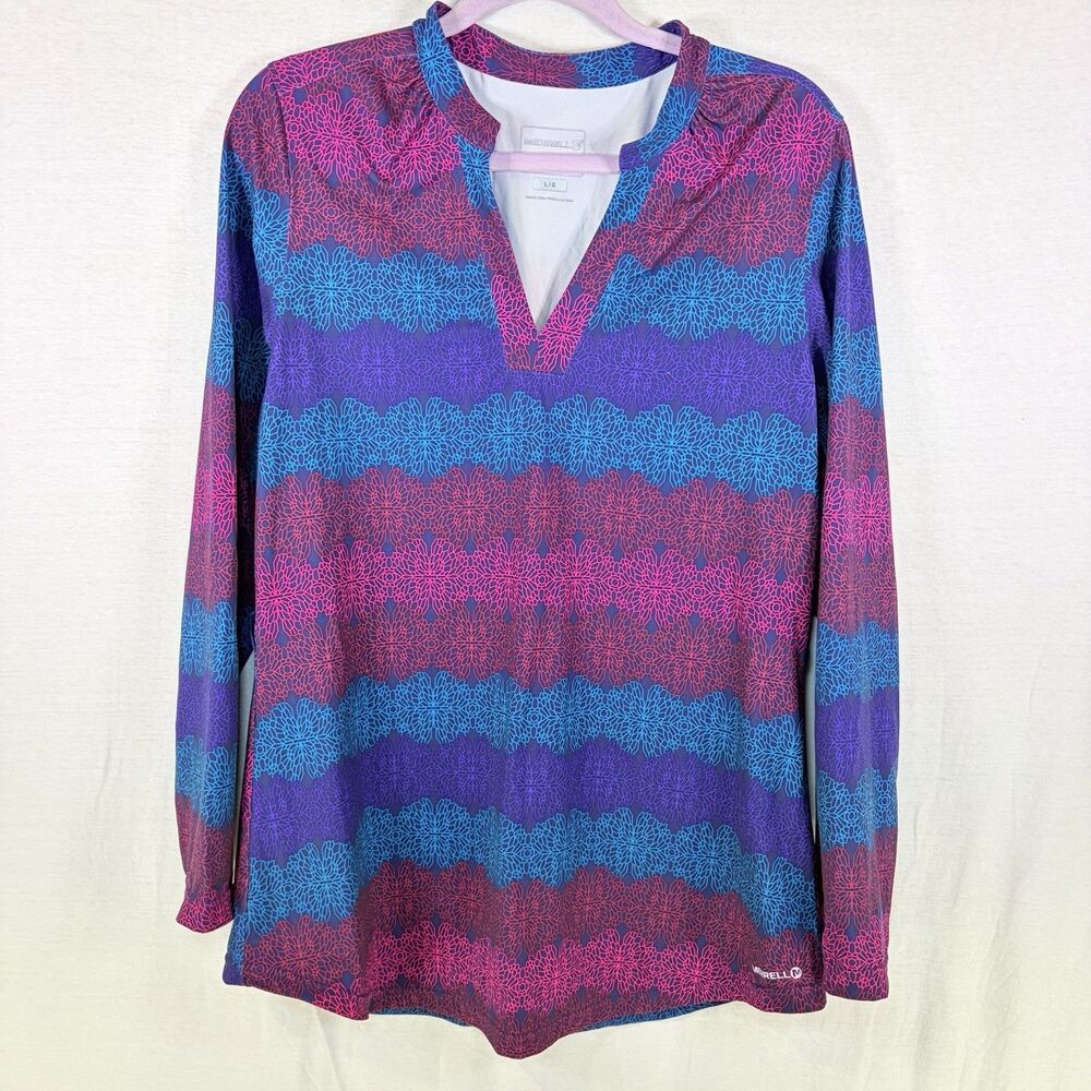 Merrell Women's Striped Opti Wick V-Neck Long Sleeve Tunic Size Large